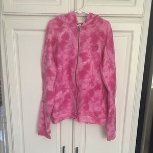 Splendid Girls Pink Tie-Dye Zip-Up Hoodie with Heart